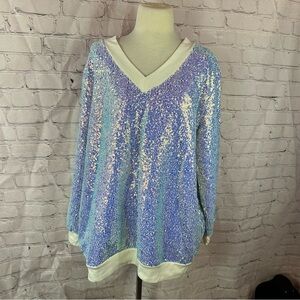 NWT L&B Sequin Top Blue iridescent sparkle festival holiday womens 2X